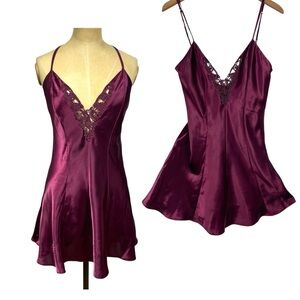 Frederick’s Aubergine Nightie Slip Dress Dark Femme SM Romantic Delicate Grunge